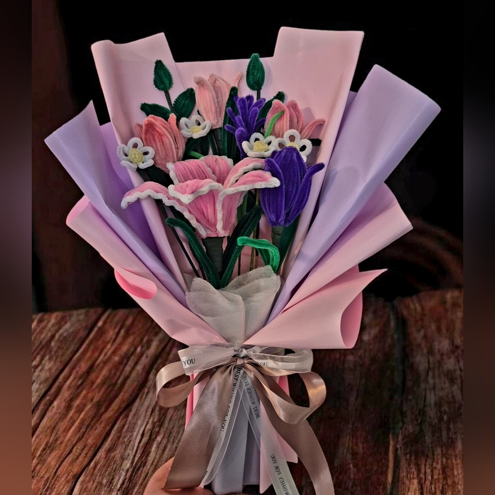 Pink and Purple Felt Flower Bouquet
